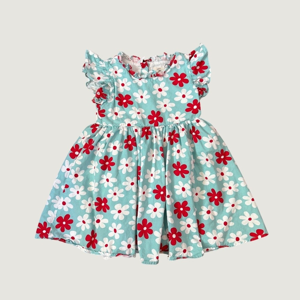 Little Miss Marmalade Dress Girls Blue Red Floral Flutter Sleeve SIZE 7